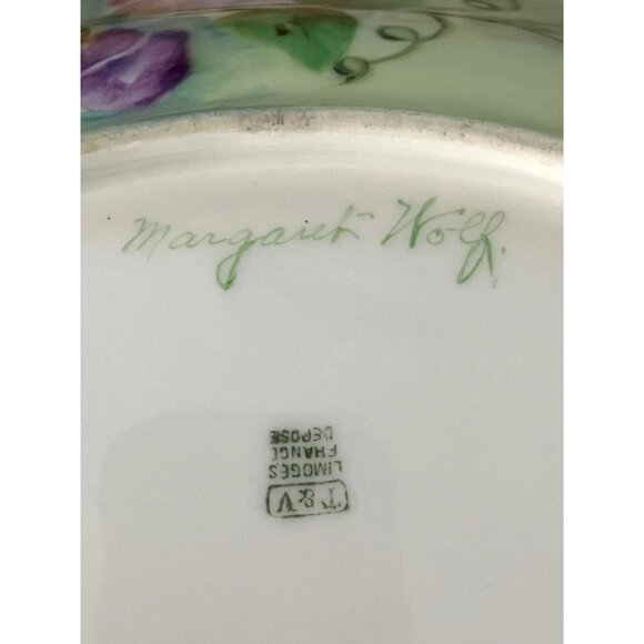 Signed Margaret Wolf T&V Limoges France Hand-Painted Antique Floral Bowl – Gold - Picture 4 of 8